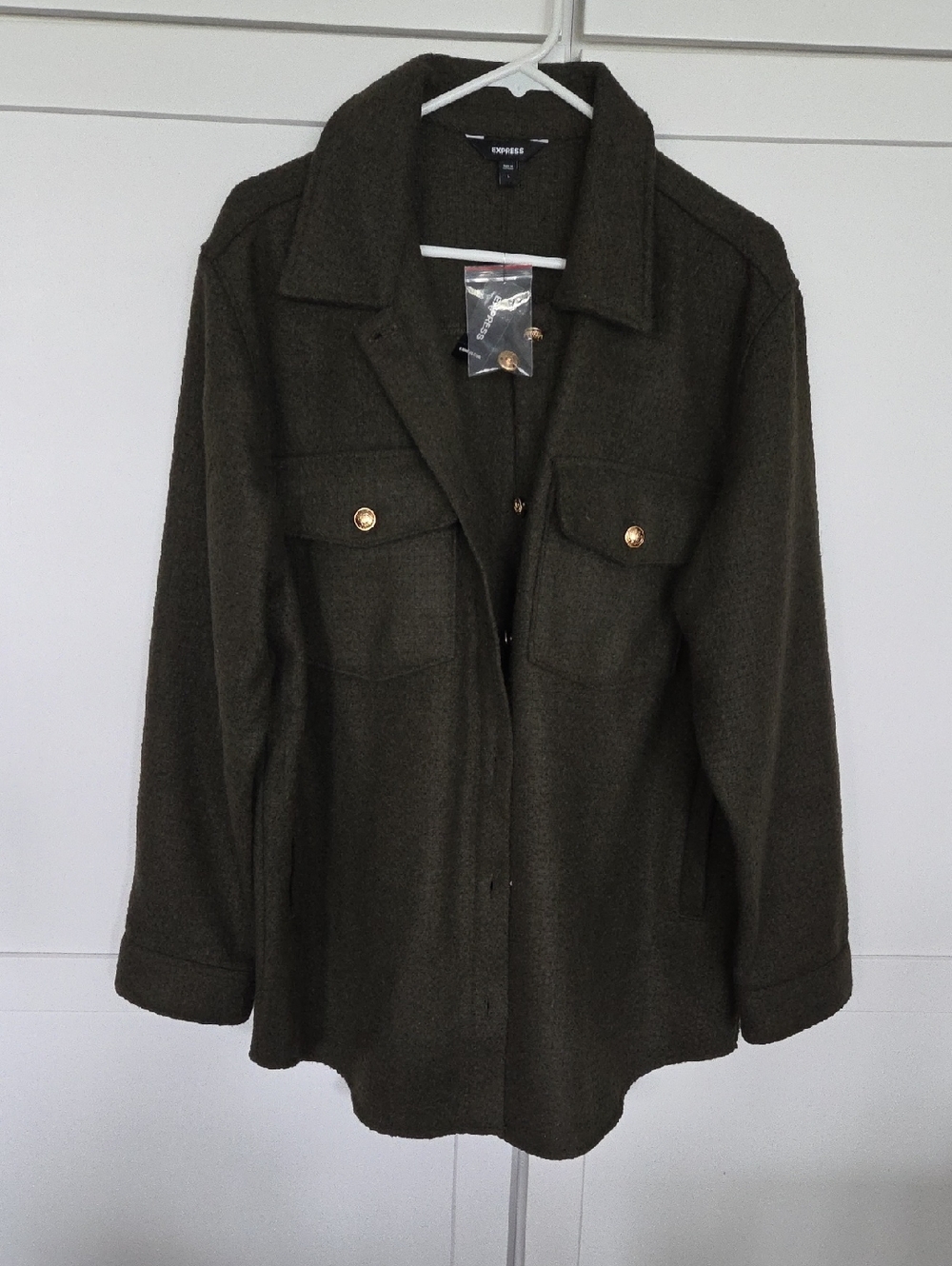 Express Olive Green Utility Jacket Jacket with Gold Buttons